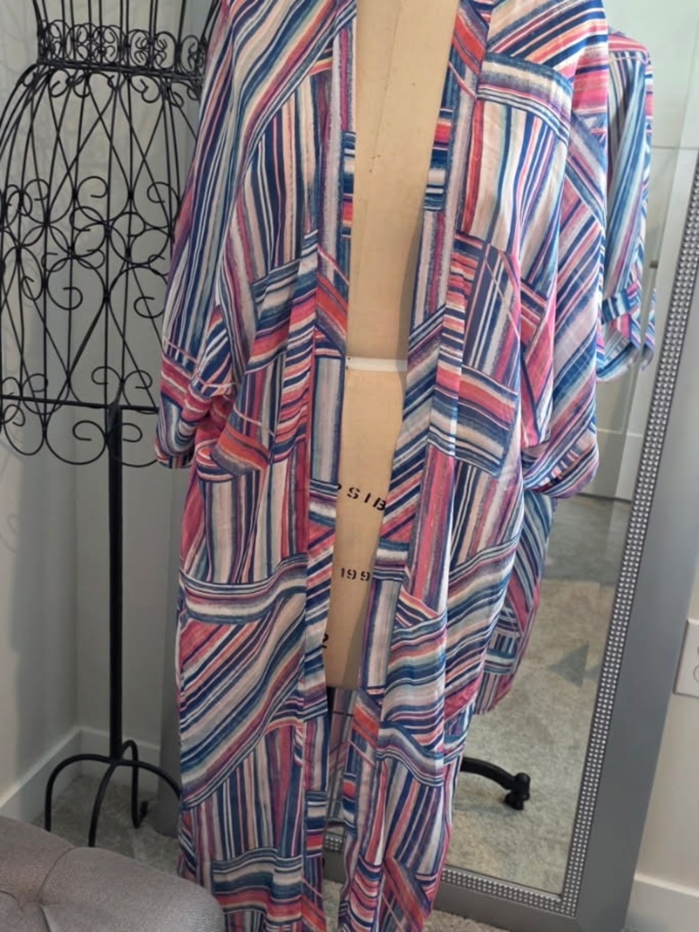 Vintage BCBGeneration Striped Open-Front Kimono in Navy, Pink & White